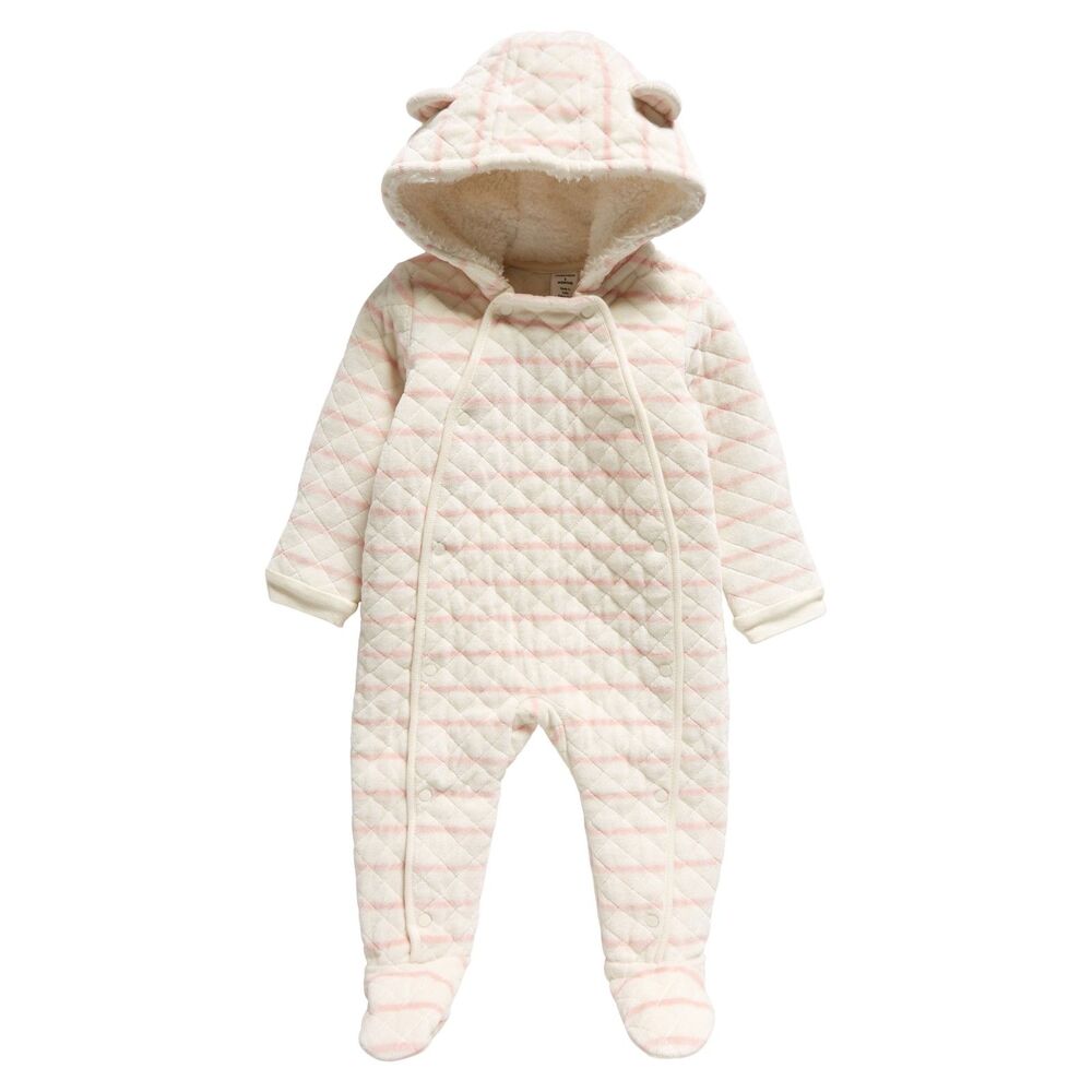 Nordstrom Babies Striped Bunting 3 Months Ivory Pink Foldover Mittens NWOT